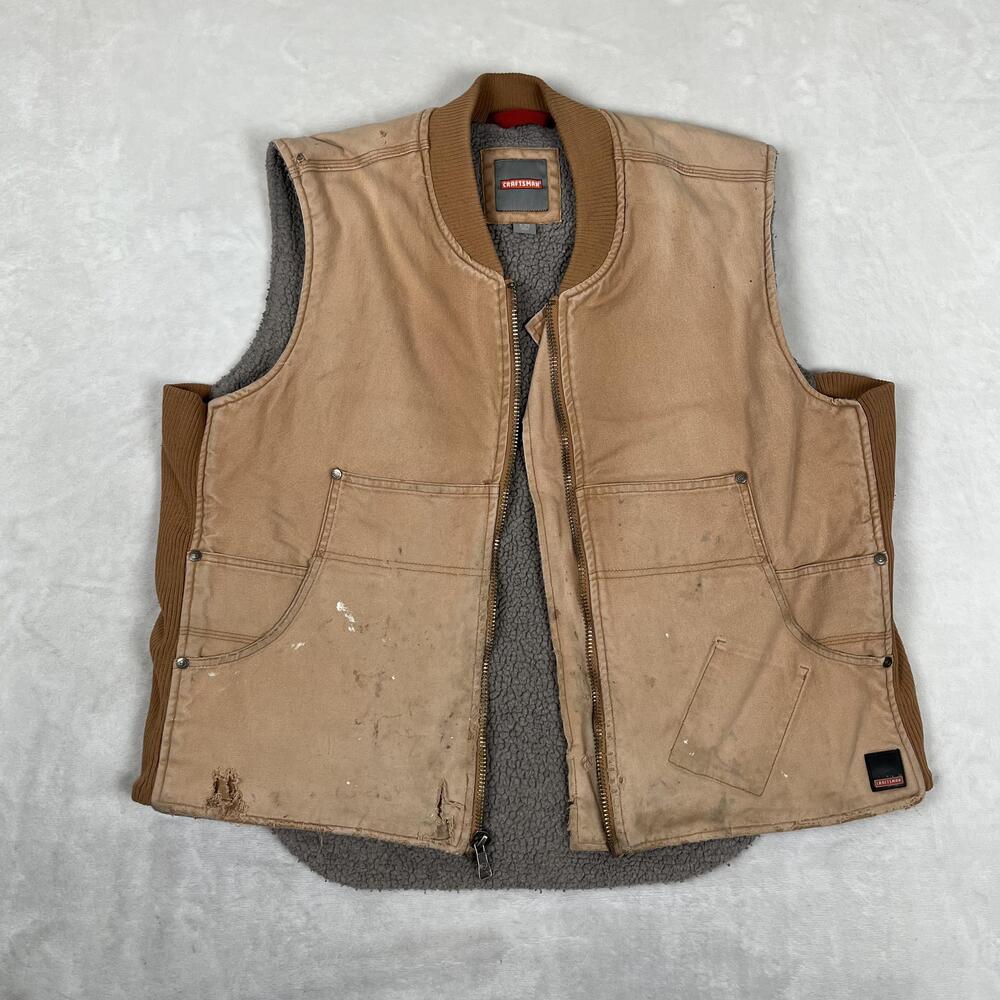Vintage Craftsman Vest Mens XL Brown Canvas Sherpa Lined Insulated Workwear READ
